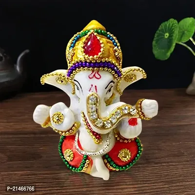 Classic White Stone God Ganesha Car Dashboard Decor Statue | Hindu Idol God Ganesh Ganpati Decor Sculpture | Decorative Gift