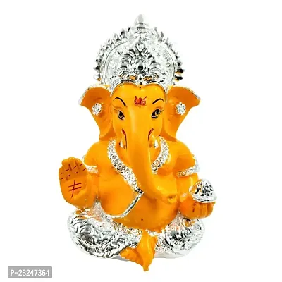 Karigaari India Ganpati Silver Plated Gold Resin Ganesha for Car Dashboard Idol  Showpiece (4 x 4, Yellow) showpiece,(Pack of 1)