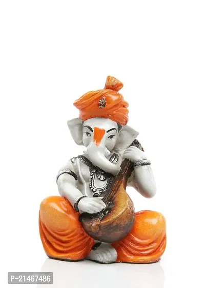 Classic Musical Ganesha Polyresin Figurine - (7.8X14X7.8 In, Multicolor)