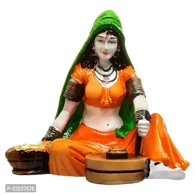 Karigaari India Handcrafted Rajasthani Lady Making Chakki Polyesine Idol Showpiece for Home Decor.-thumb3