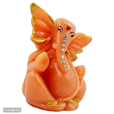 Classic- Ideas Hand Crafted Lord Ganesha Statue For Home Temple Office Car Dashboard Decor (Orange, Kk0678)-thumb4