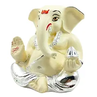 Karigaari India Ganpati Silver Plated Resin Ganesha for Car Dashboard Idol  Showpiece (4 x 4, Silver and Off White) showpiece,(Pack of 1)-thumb2