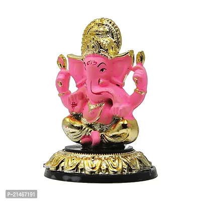 Classic Gold Plated Golden Stand Pink Color Ganesh Idol For Car Dashboard and Home Decor I Car Dashboard Idols I Ganpati For Car Dashboard I Car Idols For Dashboard-thumb2