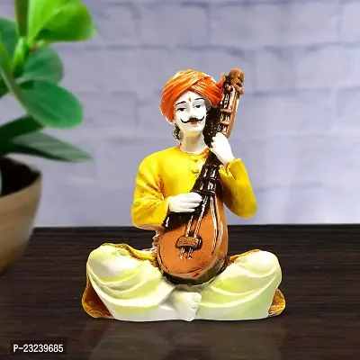 Karigaari India Handcrafted Man Playing Sitar Musical Instrument Resin Sculpture | Showpiece, Multicolour, Height : 26 cm, Breadth : 15 cm, Length : 18 cm