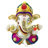 Karigaari India White Stone God Ganesha Car Dashboard Decor Statue | Hindu Idol God Ganesh Ganpati Decor Sculpture | Decorative Gift-thumb2