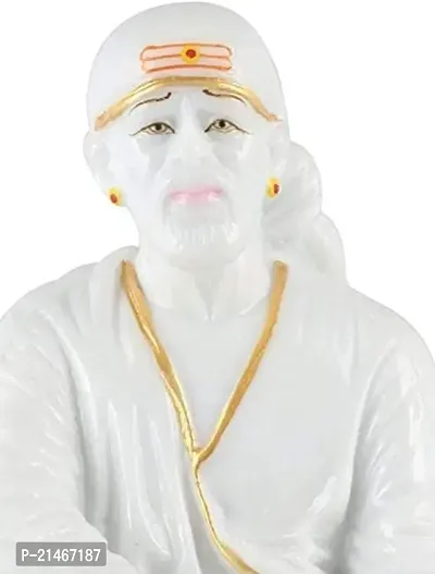 Krishnagallery1 Polyresin White Sai Baba Murti Statue Sai Idol For Home Pooja Gifted Showpiece Office Deacute;cor Car Dashboard 5 Inch-thumb2