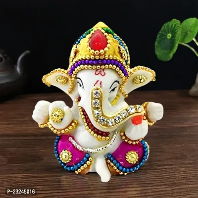 Karigaari India White Stone God Ganesha Car Dashboard Decor Statue | Hindu Idol God Ganesh Ganpati Decor Sculpture | Decorative Gift