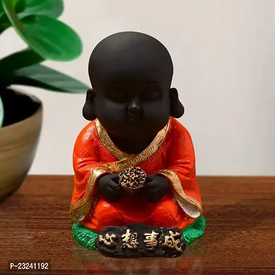 Karigaari India Handcrafted Resine Little Red Sitting Buddha Showpiece | Buddha Idols for Home Decor