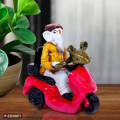 Karigaari India Hadcrafted Poly-Resin Scooty Rider Ganesha Sculpture | Showpiece for Home Decor and Office
