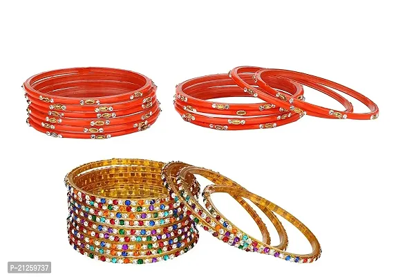 Afast Colorful Glass Bangles/Kada Set Combo Ornamented with Colourful Chips  Beads_D2252-thumb0