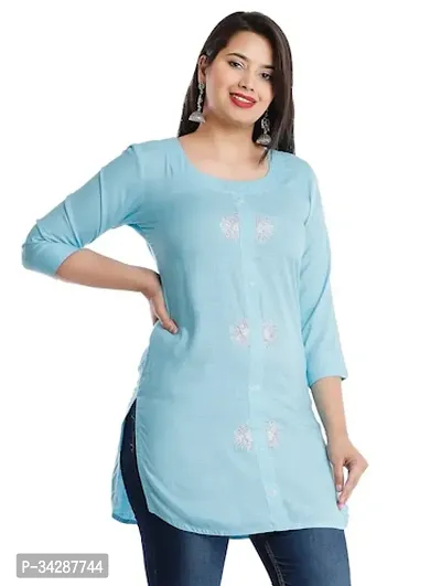 Stylish Blue Cotton Stitched Kurta For Women-thumb0