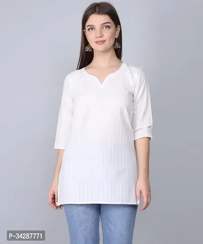 Stylish White Cotton Stitched Kurta For Women-thumb0