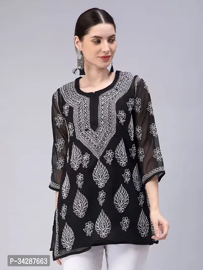 Stylish Black Cotton Stitched Kurta For Women-thumb0