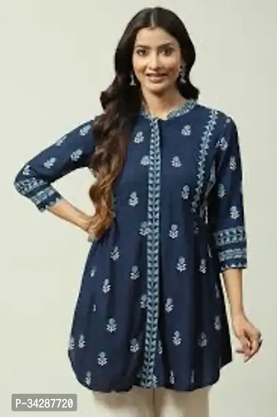 Stylish Blue Cotton Stitched Kurta For Women-thumb0