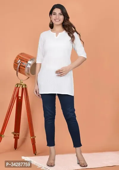 Stylish White Cotton Stitched Kurta For Women-thumb0