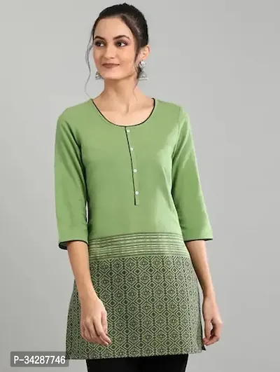 Stylish Green Cotton Stitched Kurta For Women-thumb0