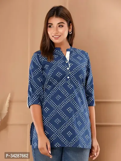 Stylish Blue Cotton Stitched Kurta For Women-thumb0