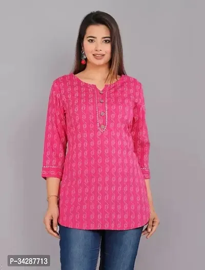 Stylish Pink Cotton Stitched Kurta For Women-thumb0