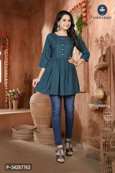 Stylish Green Cotton Stitched Kurta For Women-thumb0