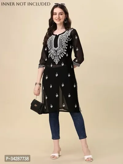 Stylish Black Cotton Stitched Kurta For Women-thumb0