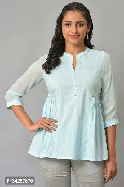 Stylish Blue Cotton Stitched Kurta For Women-thumb0