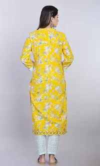 Moktika Women Cotton Printed Yellow Kurta with Pant Set (X-Large)-thumb1