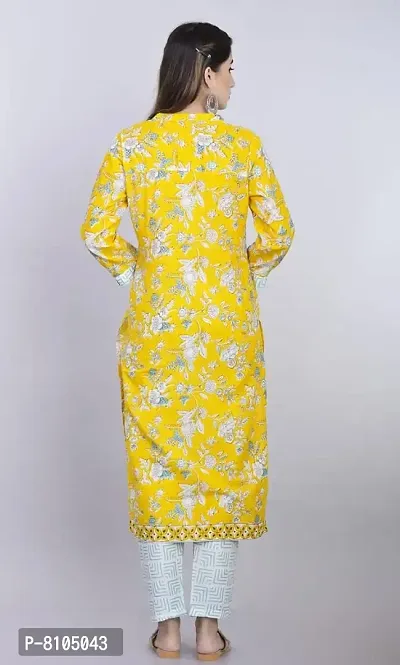 Moktika Women Cotton Printed Yellow Kurta with Pant Set (X-Large)-thumb2