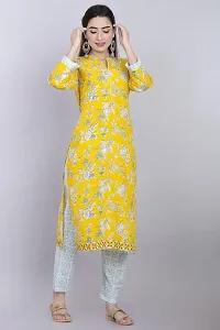 Moktika Women Cotton Printed Yellow Kurta with Pant Set (X-Large)-thumb3