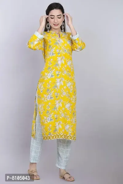 Moktika Women Cotton Printed Yellow Kurta with Pant Set (X-Large)-thumb4