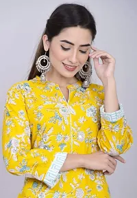 Moktika Women Cotton Printed Yellow Kurta with Pant Set (X-Large)-thumb2