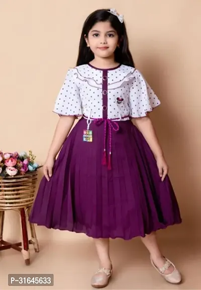 Stylish Purple Cotton Blend Fit And Flare Dress For Girl-thumb0