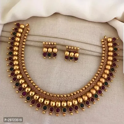 Fancy Golden Brass Jewellery Set For Women-thumb3