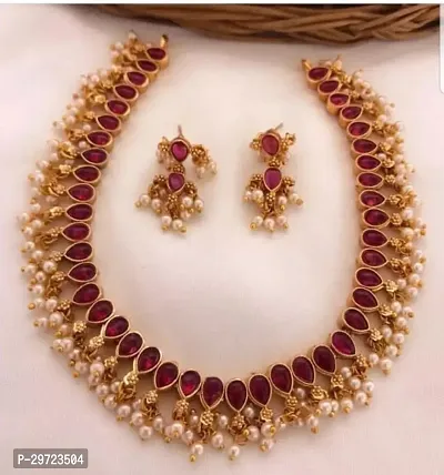 Fancy Golden Brass Jewellery Set For Women-thumb2