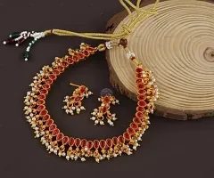 Fancy Golden Brass Jewellery Set For Women-thumb3