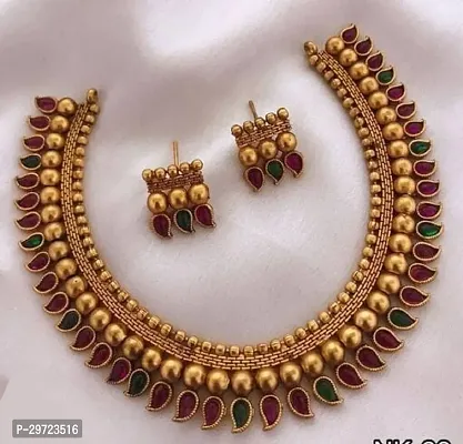 Fancy Golden Brass Jewellery Set For Women-thumb3