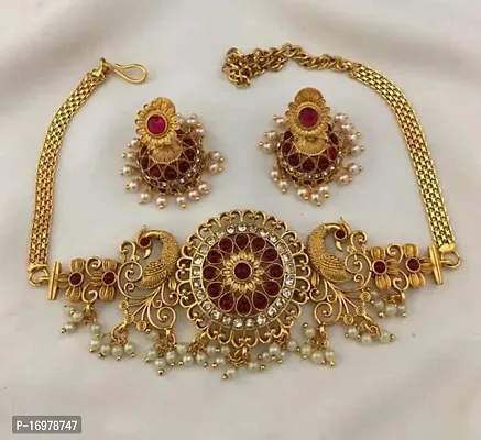 Elegant Golden Alloy Jewellery Set For Women-thumb0