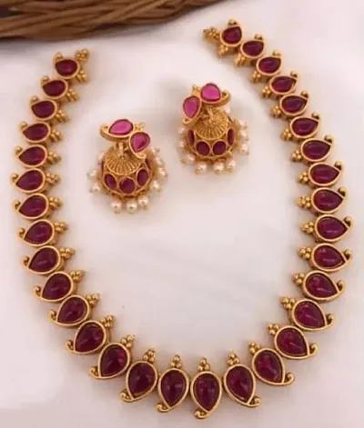 Traditional Alloy Gold Plated Stone Necklace Set