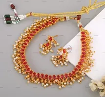 Fancy Golden Brass Jewellery Set For Women-thumb2