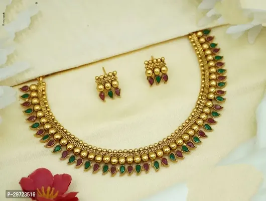 Fancy Golden Brass Jewellery Set For Women-thumb0