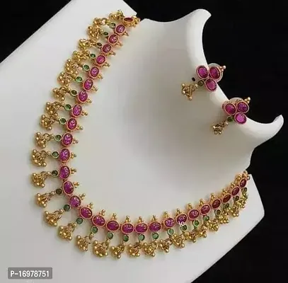 Elegant Golden Alloy Jewellery Set For Women-thumb0