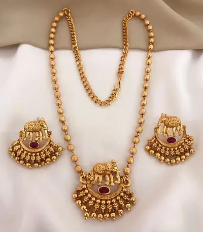 Fancy Alloy Golden Temple Jewellery Set For Women