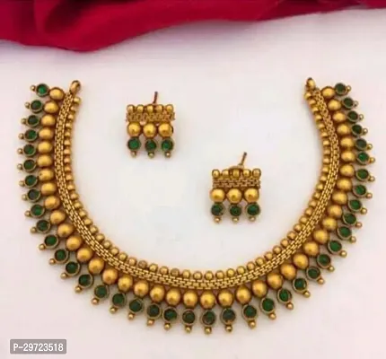 Fancy Golden Brass Jewellery Set For Women-thumb0