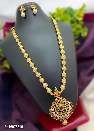 Elegant Golden Alloy Jewellery Set For Women-thumb0
