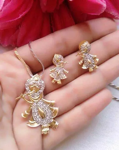 Charming Brass Krishna Pendant set