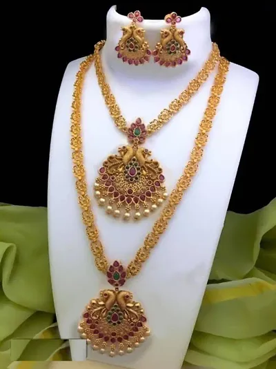 Traditional Designer Matte Finish Temple Necklace Set