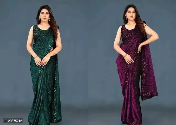 Stylish Chiffon Saree with Blouse piece For Women Pack Of 2-thumb0