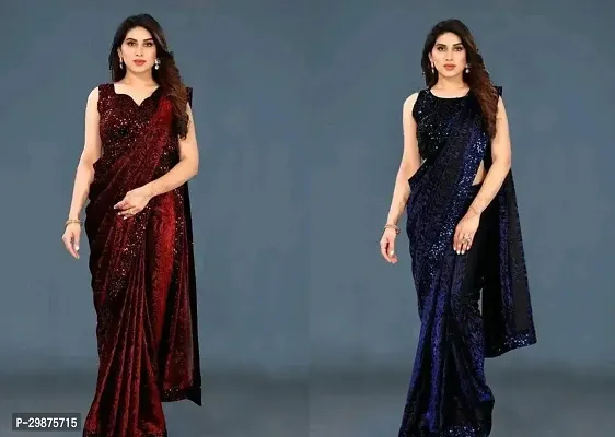 Stylish Chiffon Saree with Blouse piece For Women Pack Of 2-thumb0