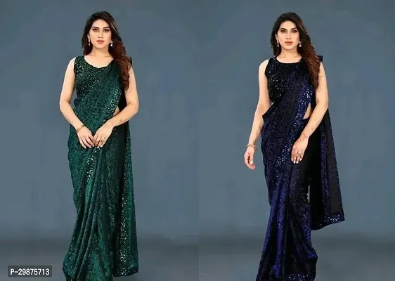 Stylish Chiffon Saree with Blouse piece For Women Pack Of 2