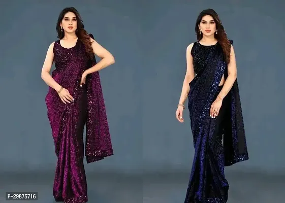 Stylish Chiffon Saree with Blouse piece For Women Pack Of 2-thumb0