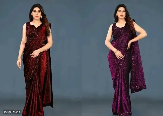 Stylish Chiffon Saree with Blouse piece For Women Pack Of 2-thumb0